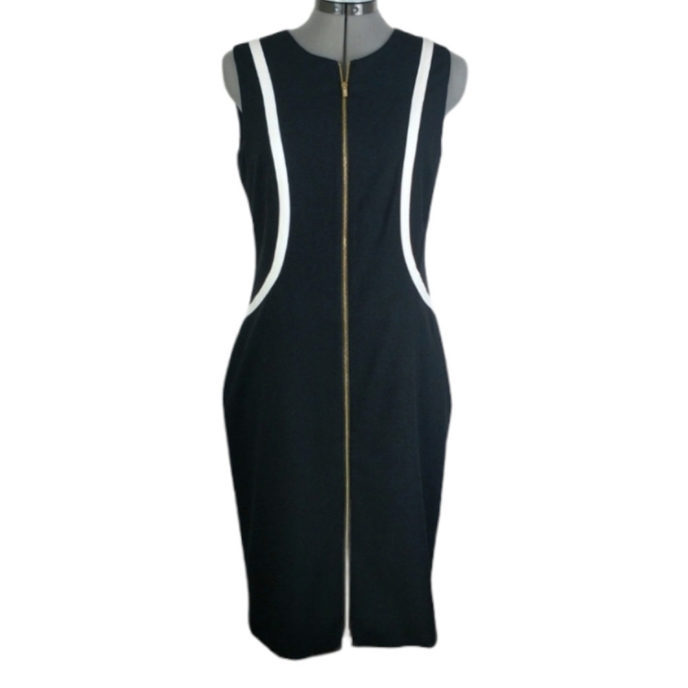 LAST CHANCE Calvin Klein zip front sheath pencil dress black 8